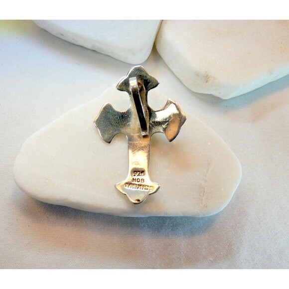 VTG Sterling Silver Hand Made Cross Pendant Mexico Signed OOAK - Picture 3 of 9